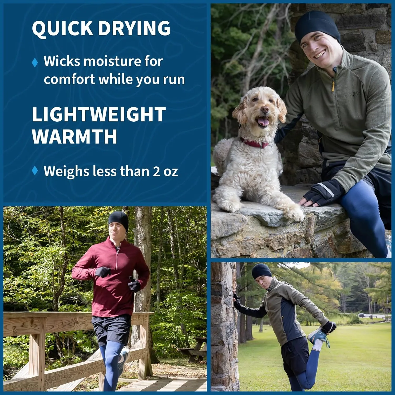 TrailHeads Mens Merino Wool Beanie - Winter Hat for Runners