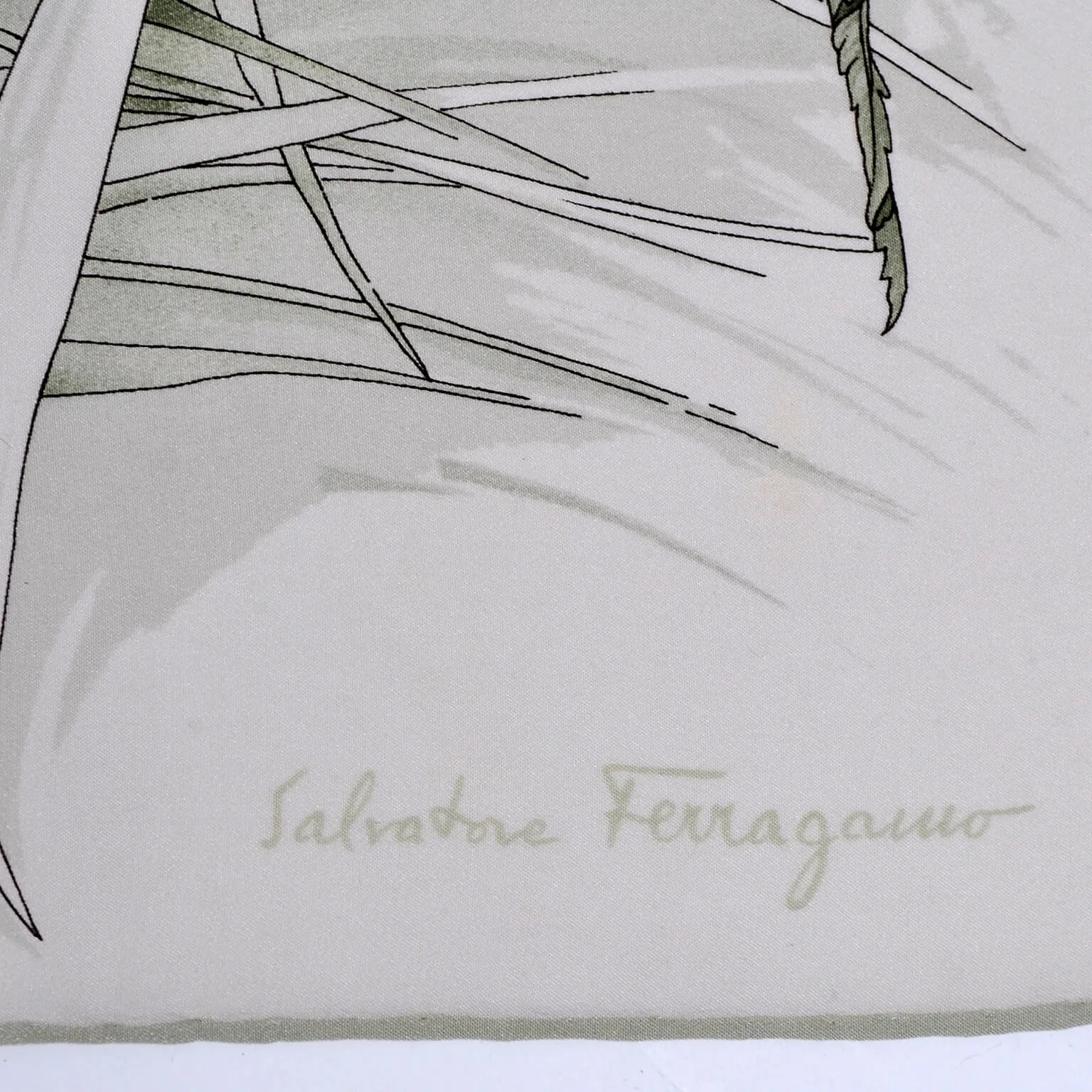 Vintage Salvatore Ferragamo Scarf in Silk Print with Pheasants and Blue Flowers