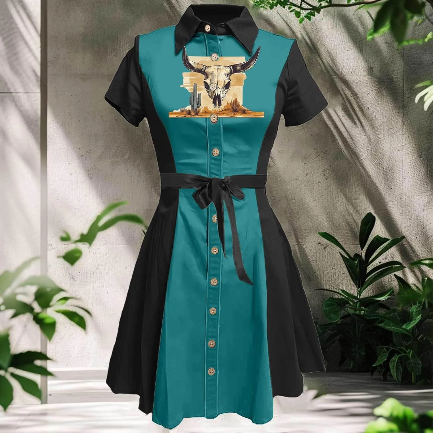 Vintage Western Flower Printed Shirt Dress Women Summer Button Down Casual Retro Style Evening Dresses for Women