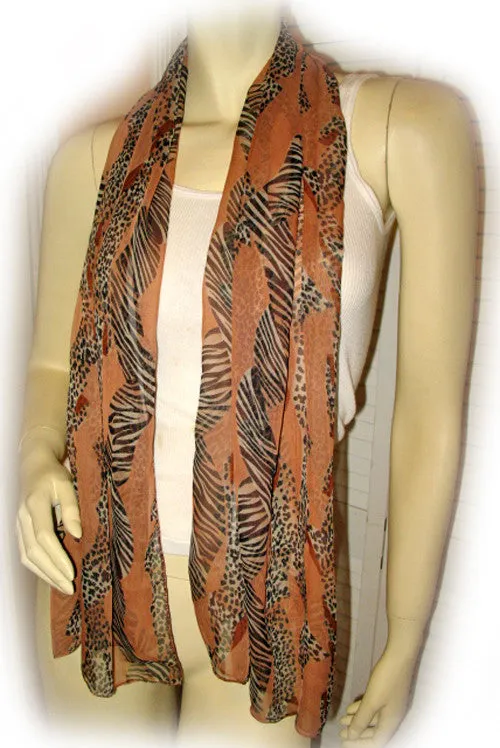 Vintage Y2K 90s Womens Scarf Scarves Neck Wrap Leopard Pattern Animal Print 57.5"x20" Brown Black