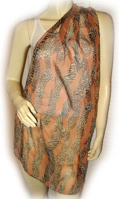 Vintage Y2K 90s Womens Scarf Scarves Neck Wrap Leopard Pattern Animal Print 57.5"x20" Brown Black
