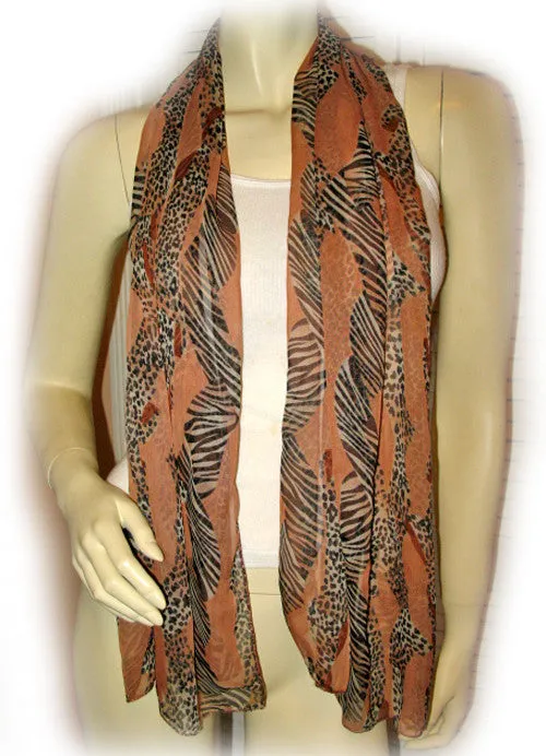Vintage Y2K 90s Womens Scarf Scarves Neck Wrap Leopard Pattern Animal Print 57.5"x20" Brown Black