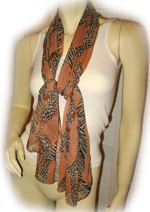 Vintage Y2K 90s Womens Scarf Scarves Neck Wrap Leopard Pattern Animal Print 57.5"x20" Brown Black