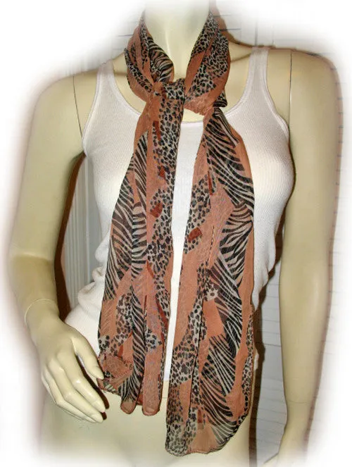 Vintage Y2K 90s Womens Scarf Scarves Neck Wrap Leopard Pattern Animal Print 57.5"x20" Brown Black