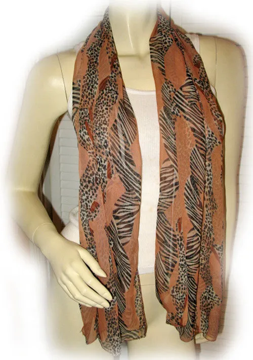 Vintage Y2K 90s Womens Scarf Scarves Neck Wrap Leopard Pattern Animal Print 57.5"x20" Brown Black