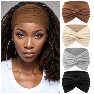 Wide Headbands for Women Yoga Running Sports Headhand Bandana Boho Non Slip Sweat Head Bands Accessories 4 Pack
