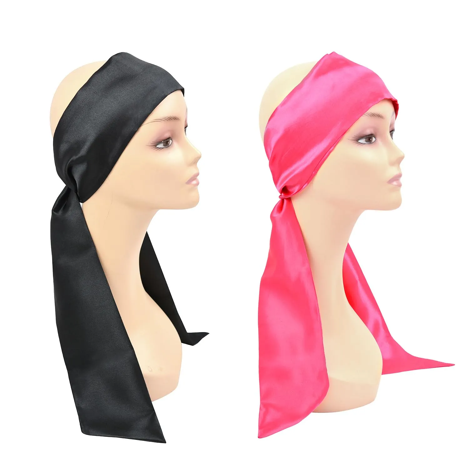 Wig Grip Band Soft Satin Scarf Fashion Headbands for Lace Frontal Wigs Fixing Makeup Sports Yoga Facial (2 Pcs, Black Pink)