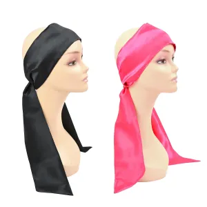Wig Grip Band Soft Satin Scarf Fashion Headbands for Lace Frontal Wigs Fixing Makeup Sports Yoga Facial (2 Pcs, Black Pink)