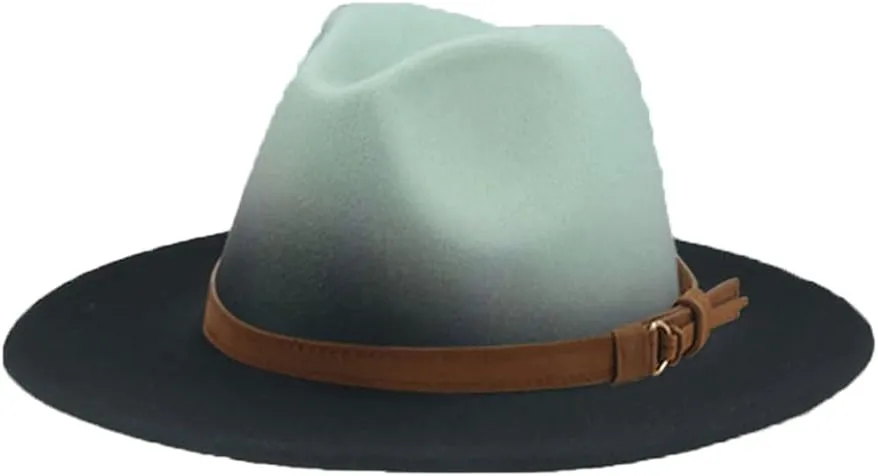 Women's Fedora Hats Gradient Color Red Blue Patchwork Hat Casual Belt Hip Hop Panama Hats