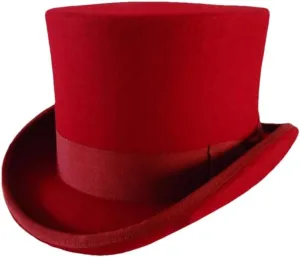 Wool Felt High Top Hat Women Men Asymmetric Cashmere Hat Fashion Ribbon Hats Party Halloween Magician Costume Cap red XL 60-62cm