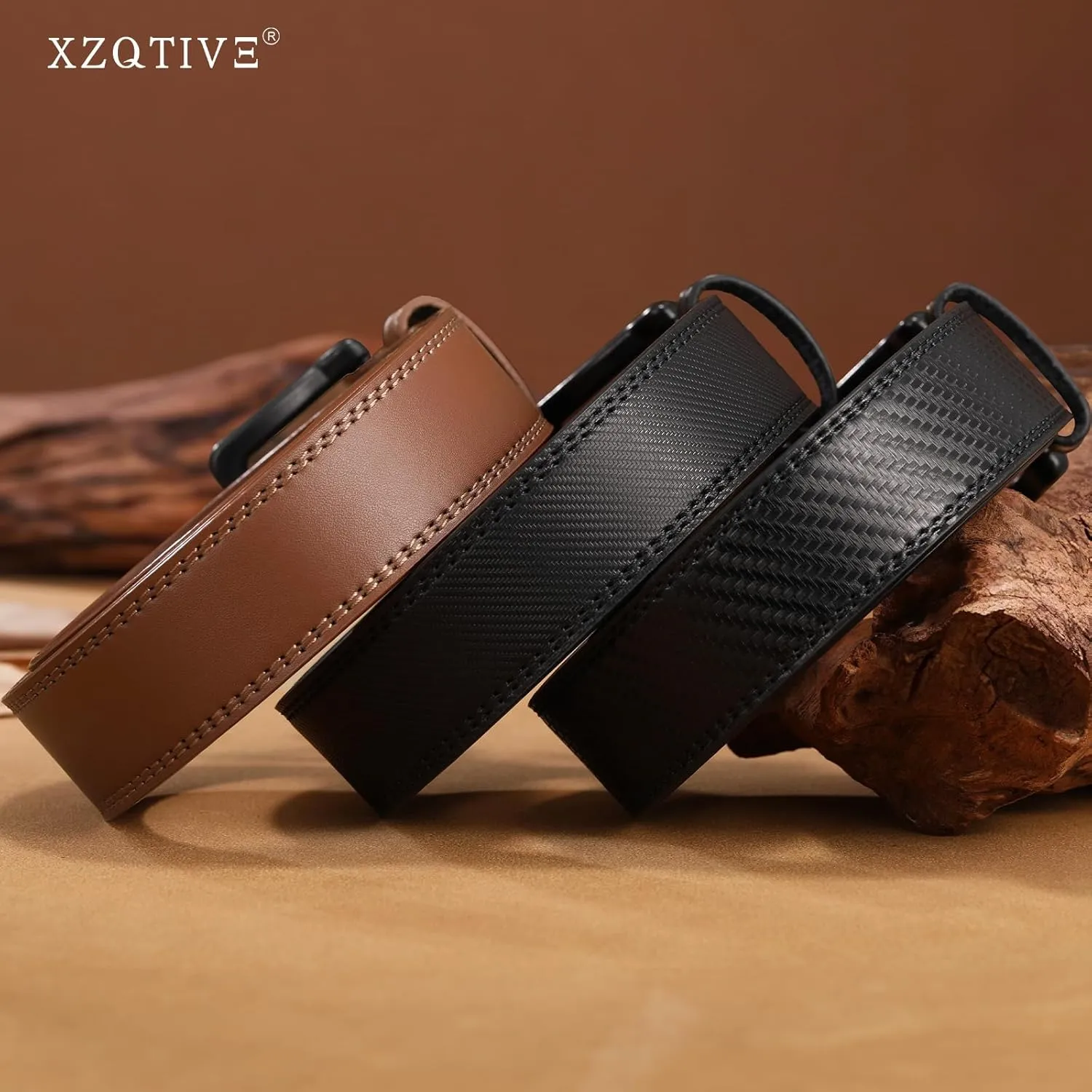 XZQTIVE Mens Metal Free Belt Hypoallergenic Leather Belts For Jeans Dress Nickle Free TSA Belt With Black Buckle