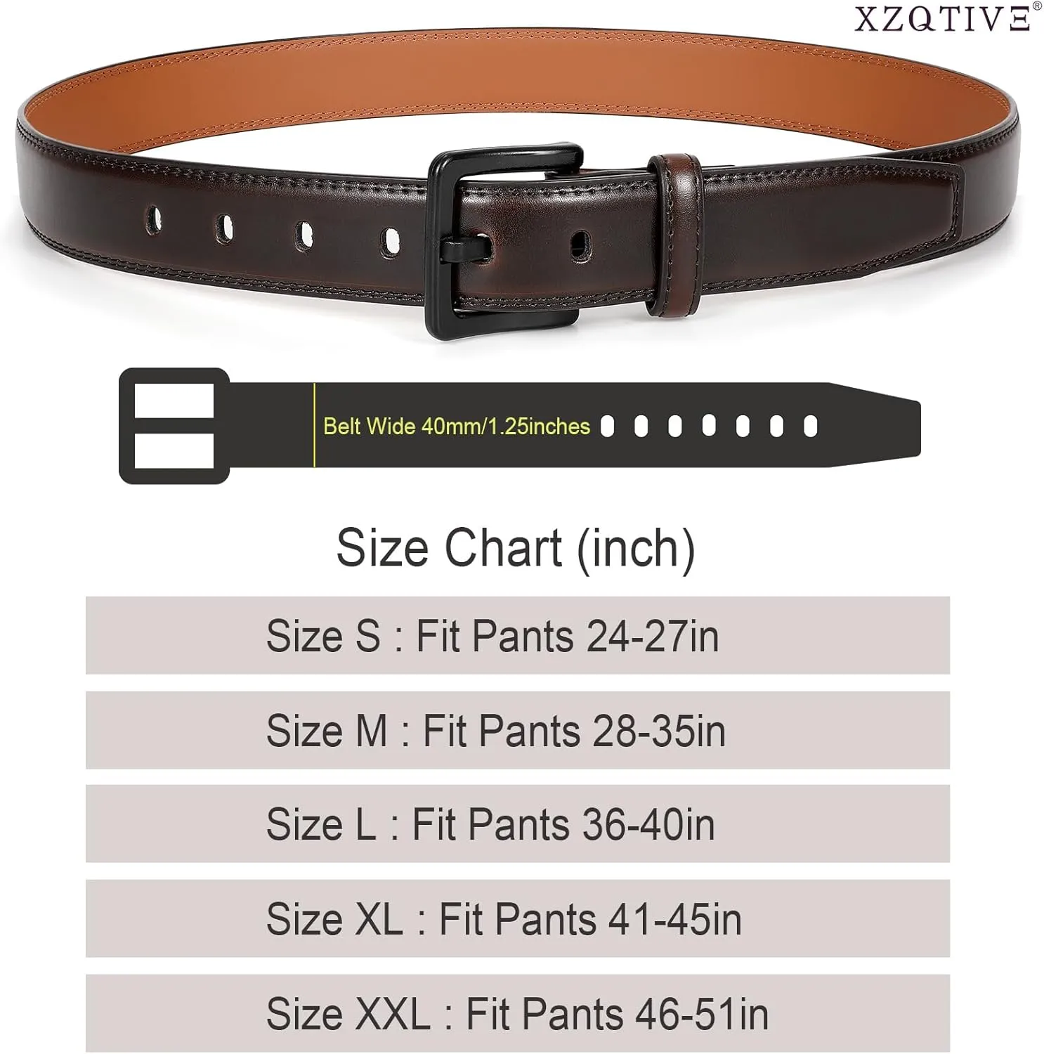 XZQTIVE Mens Metal Free Belt Hypoallergenic Leather Belts For Jeans Dress Nickle Free TSA Belt With Black Buckle