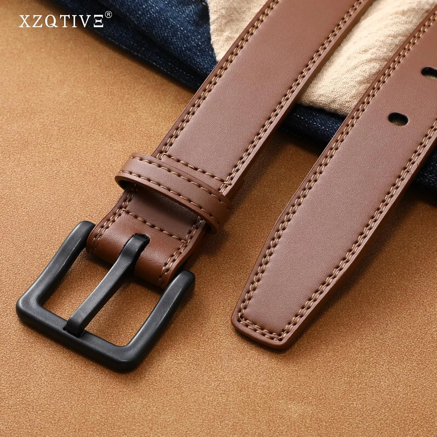 XZQTIVE Mens Metal Free Belt Hypoallergenic Leather Belts For Jeans Dress Nickle Free TSA Belt With Black Buckle