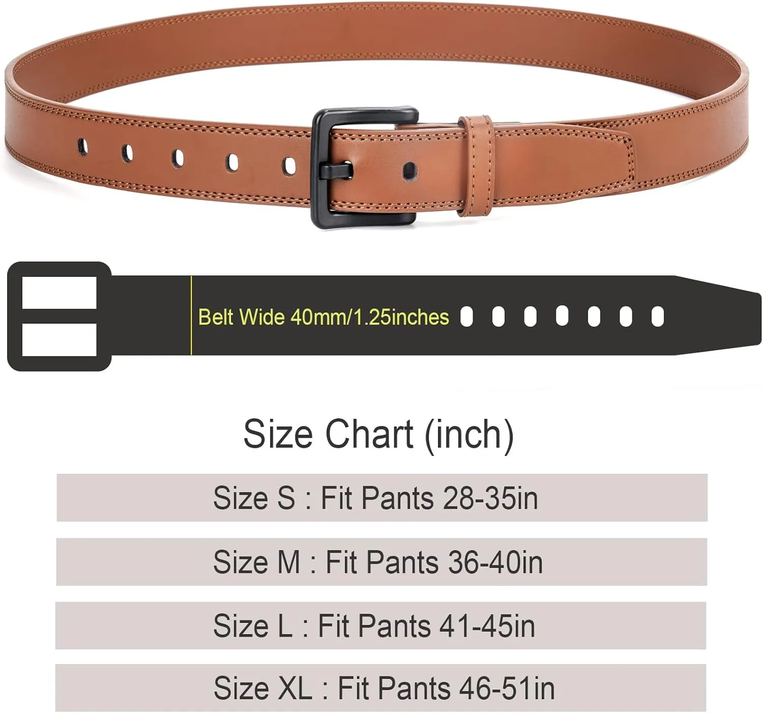 XZQTIVE Mens Metal Free Belt Hypoallergenic Leather Belts For Jeans Dress Nickle Free TSA Belt With Black Buckle