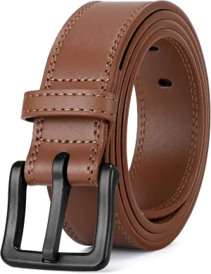 XZQTIVE Mens Metal Free Belt Hypoallergenic Leather Belts For Jeans Dress Nickle Free TSA Belt With Black Buckle