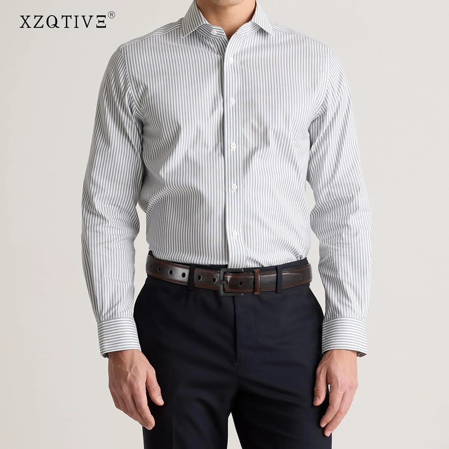 XZQTIVE Mens Metal Free Belt Hypoallergenic Leather Belts For Jeans Dress Nickle Free TSA Belt With Black Buckle